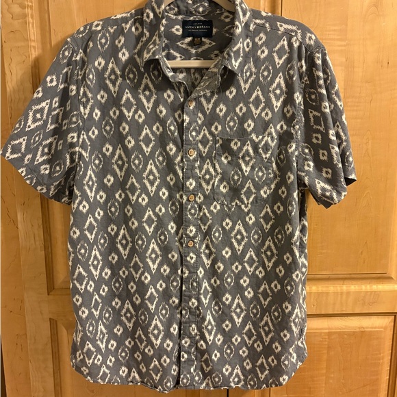 Lucky Brand Gray and White Casual Button Down Shirt M - Picture 1 of 4